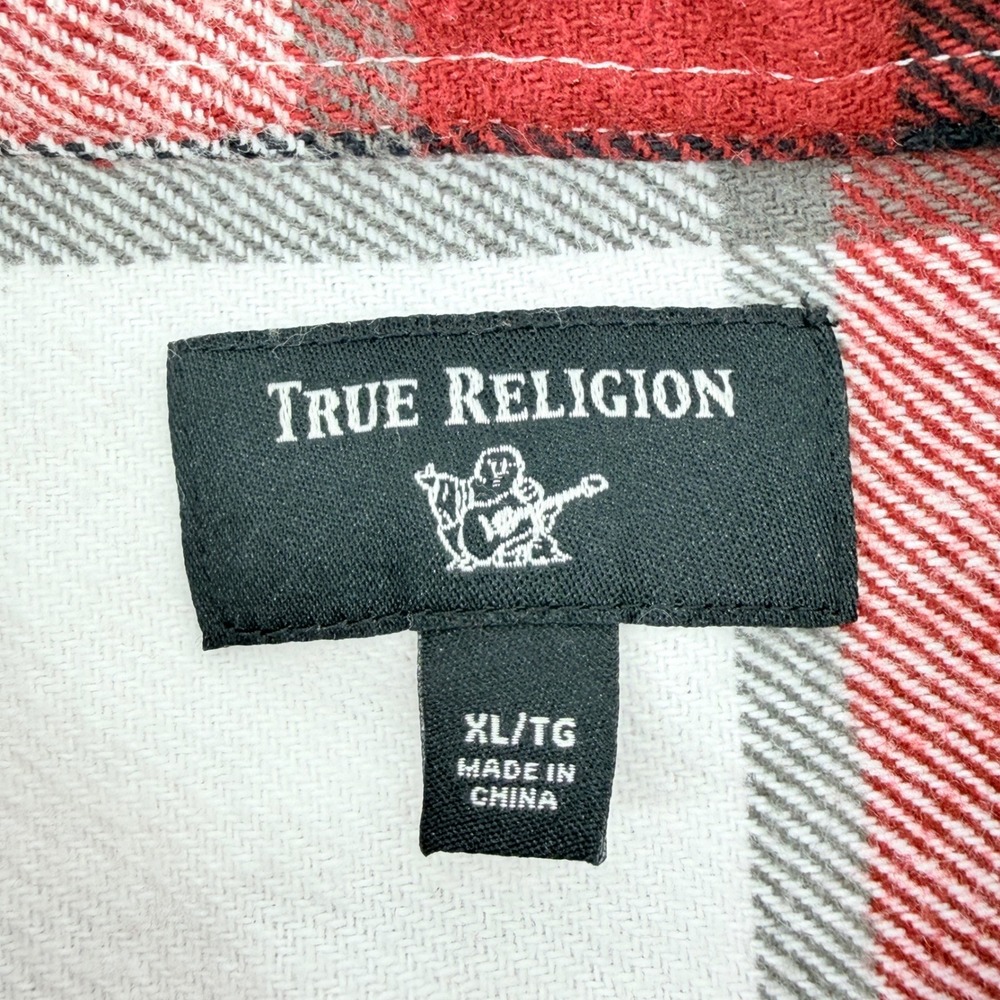 True Religion Flannel Shirt Mens XL Red White Plaid Good Long Sleeve Button Down - Picture 4 of 10